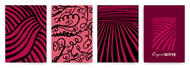 Poster - Design with illustration of tendrils and idea rows of vineyard. Vector for covers, invitations, flyers, banners, posters, wine events.