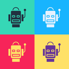 Poster - Pop art Robot icon isolated on color background. Artificial intelligence, machine learning, cloud computing. Vector