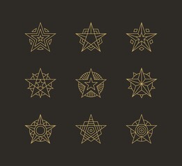 Wall Mural - geometric star icon, logo set. linear star shape for hero brand, champion or winner award design con