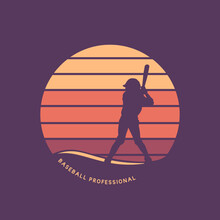 Logo Design Baseball Professional With Batter Swing Ready Position Flat Illustration
