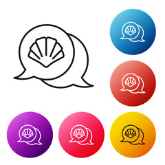 Sticker - Black line Scallop sea shell icon isolated on white background. Seashell sign. Set icons colorful circle buttons. Vector