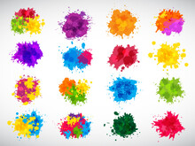Color Splashes. Abstract Ink Brushes Shapes Liquid Colored Templates Splatters Magenta Yellow Blue Recent Vector Illustrations Set For Design Projects