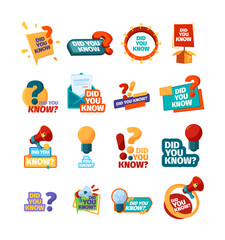 Poster - did you know. ads promotional symbols talking phrase discuss stickers garish vector flat templates s