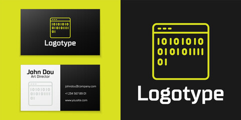 Poster - Logotype line Binary code icon isolated on black background. Logo design template element. Vector