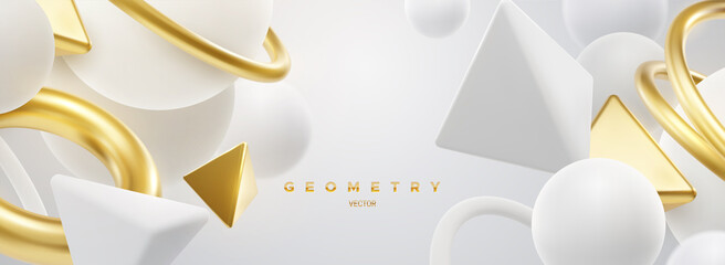 Poster - white and golden geometric shapes backdrop. abstract elegant background.