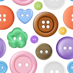 Poster - tailor pattern. colored buttons with thread sewing fabric textile seamless background design for fas