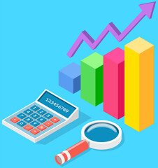 Poster - Visualize with business analytics. Work with statistical data analysis, changing indicators. Analyze statistical indicators, business data. Marketing research for presentation. Data financial report