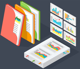 Poster - Visualize with business analytics. Work with statistical data analysis, changing indicators. Analyze statistical indicators, business data. Marketing research for presentation. Data financial report