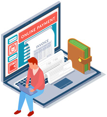 Aufkleber - financial transaction notification, online bankin concept. man makes online payment and receives che