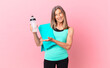 pretty middle age woman smiling cheerfully, feeling happy and showing a concept. fitness concept