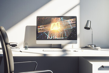 Aufkleber - Modern computer monitor with creative artificial Intelligence icon. Neural networks and machine learning concept. 3D Rendering