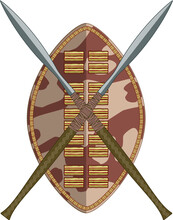 African Zulu Assegai Spear Shield And Club