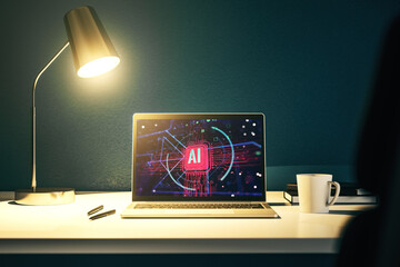 Aufkleber - Computer monitor with creative artificial Intelligence abbreviation. Future technology and AI concept. 3D Rendering