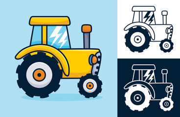 Sticker - Yellow tractor. Vector cartoon illustration in flat icon style