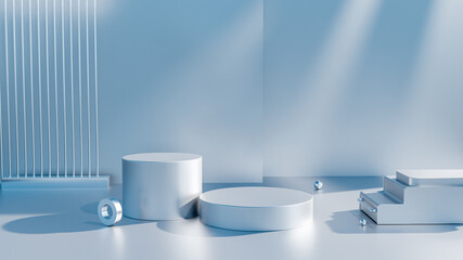 Poster - abstract geometric shape pastel color silver minimal.3d rendering