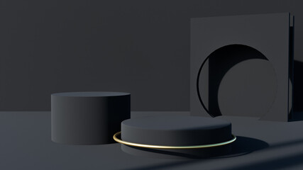 Poster - 3D rendering of a black geometric background for commercial advertising