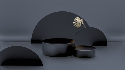 Poster - Black Friday scene with geometrical forms and textured background for product with gold black background. 3D rendering. Illustrations for advertising.