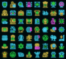 Poster - Ecologist icons set. Outline set of ecologist vector icons neon color on black