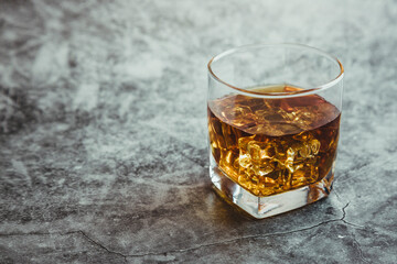 Whiskey glass marble background shiny