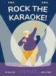 Invitation poster at fun music rock karaoke party with popular elderly man singer