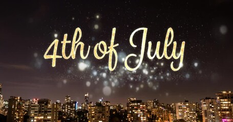 Aufkleber - Animation of fourth of july text over glowing lights and cityscape