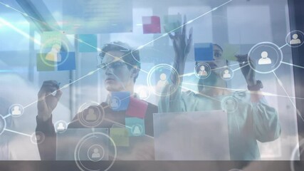 Poster - Animation of network of connections over business colleagues working in office