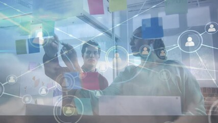 Poster - Animation of network of connections over business colleagues working in office