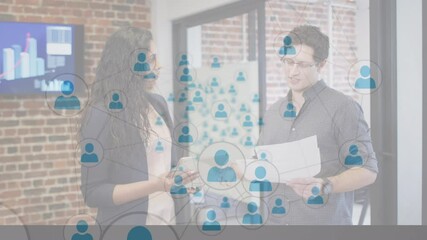 Poster - Animation of network of connections over business colleagues working in office
