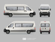 Passenger Van Mini Bus vector template for Mockup Advertising and Corporate identity on transport. Side view passenger bus.  Realistic Passenger Car Isolated on grey background