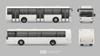 Long City Bus - Mockup template isolated on grey background. Passenger Bus for Branding identity and advertising design on transport . Blank side view, front, rear Low Floor City Bus