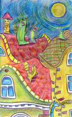  cheerful extraterrestrials on the roof