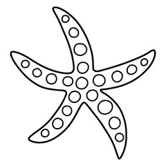 Wall Mural - Starfish hand-drawn coloring page for children vector illustration. Funny doodle sea star black outline isolated on white. Funny marine creature with circles on top simple hand-drawn coloring page