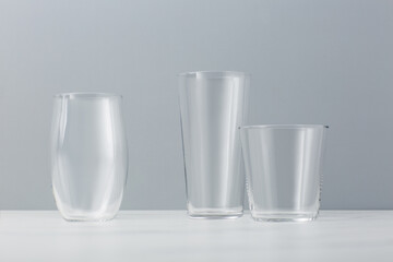 Elegant clear glassware on table