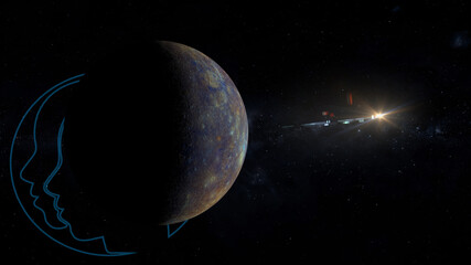 Wall Mural - mercury the ruling planet of gemini 3d illustration