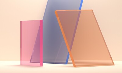 Poster - Abstract light studio background and colored glass. Backdrop design for product promotion. 3d rendering