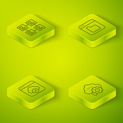 Aufkleber - Set Isometric line Browser files, Cloud technology data transfer, and Hierarchy organogram chart icon. Vector