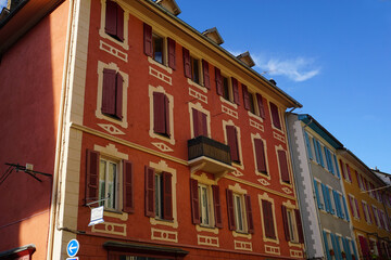 Wall Mural - colorful facade of buildings downtown Barcelonnette, France