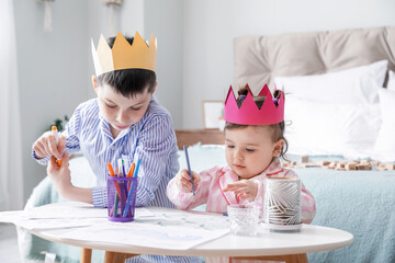 Poster - Cute little children drawing in bedroom