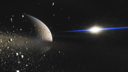 Wall Mural - saturn is a huge planet of the solar system with beautiful rings. cinematic animation of rings made 