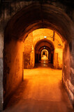 Fototapeta Do przedpokoju - Champagne sparkling wine production in underground cellars, Reims, Champagne, France