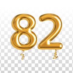 Wall Mural - Vector realistic isolated golden balloon number of 82 for invitation decoration on the transparent background.