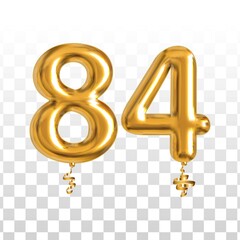 Wall Mural - Vector realistic isolated golden balloon number of 84 for invitation decoration on the transparent background.