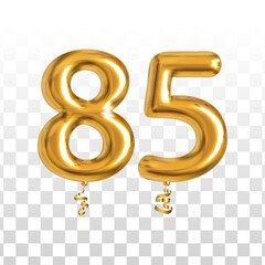Wall Mural - Vector realistic isolated golden balloon number of 85 for invitation decoration on the transparent background.