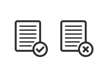 Document icon. Paper icon. Check mark. Symbols YES and NO. Reject file. Accept document. Correctly. Incorrect. Unaccepted document. File fixes. Tasks. Options. Worksheet. Task done. Project completed.