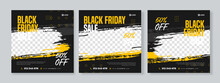 Set Of Three Black Friday Sale Social Media Pack Template Premium Vector