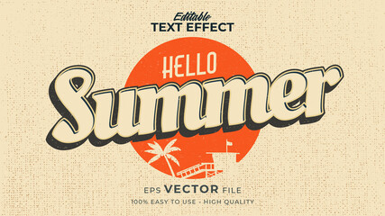 Wall Mural - Editable text style effect - retro hello summer text in grunge style theme