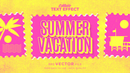 Wall Mural - Editable text style effect - retro summer vacation text in grunge style theme