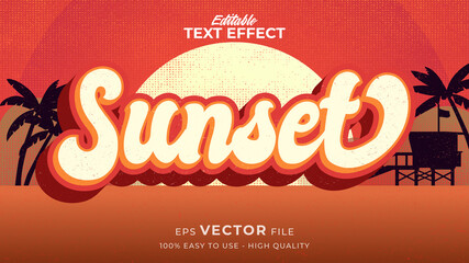 Wall Mural - Editable text style effect - retro sunset summer text in grunge style theme