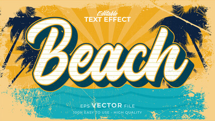 Wall Mural - Editable text style effect - retro beach summer text in grunge style theme