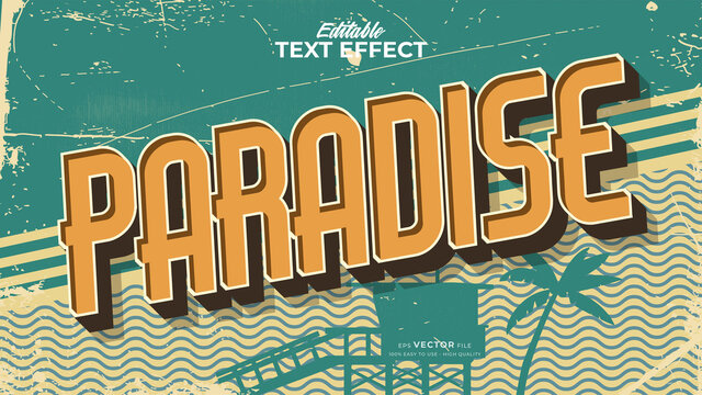 Editable text style effect - retro summer paradise text in grunge style theme